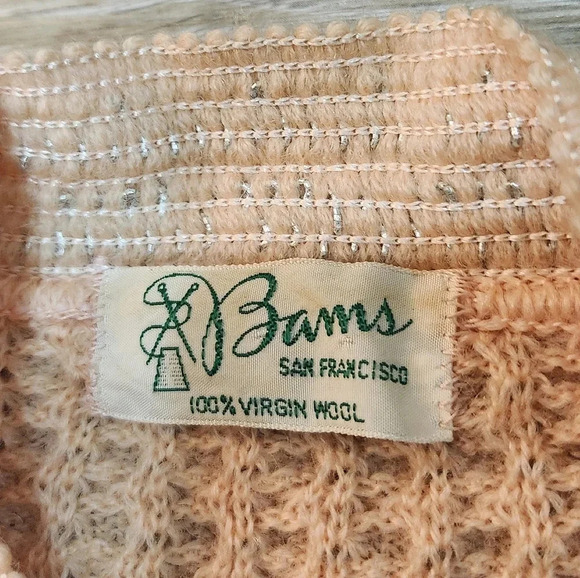 Bams vintage virgin wool light pink cardigan with embroidered trim and pockets - Picture 9 of 11